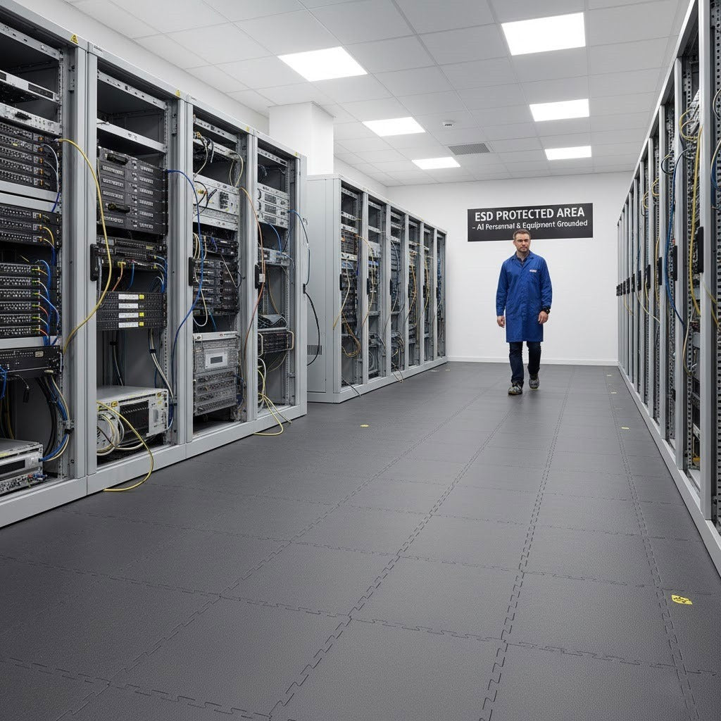 7mm ESD Anti-Static Interlocking PVC Floor Tiles | BS EN 61340 Compliant | Server Rooms & Electronics | UK Stock