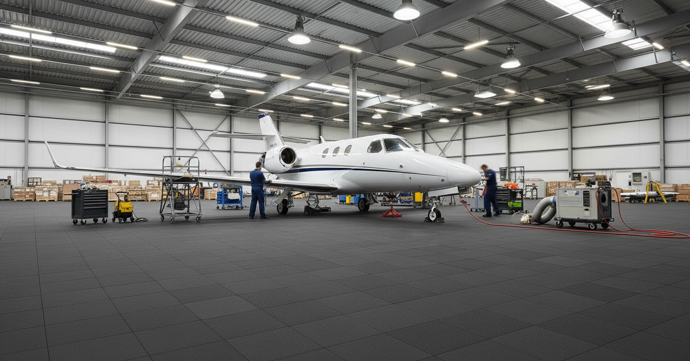 Aircraft hangar flooring tiles 10mm PVC aviation workshop floor UK