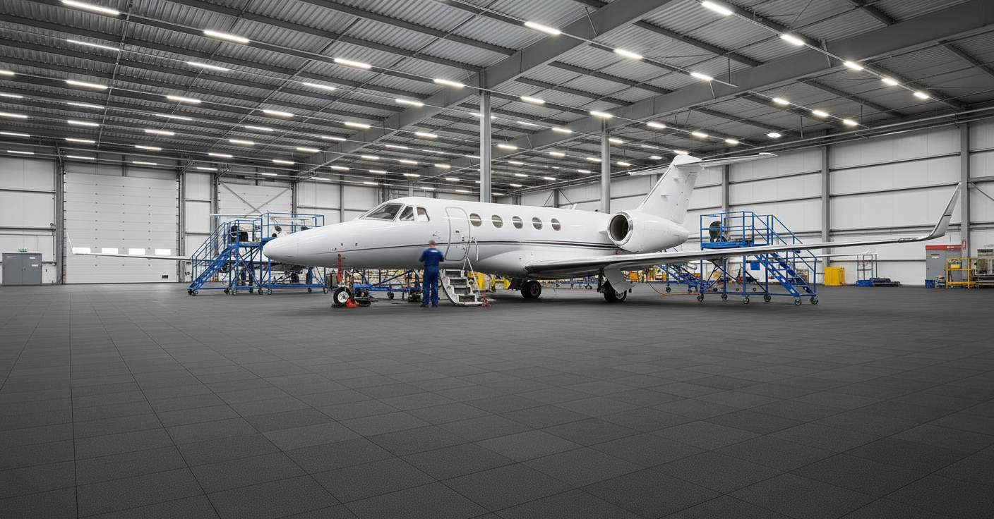 Aircraft hangar flooring tiles 10mm PVC aviation workshop floor UK