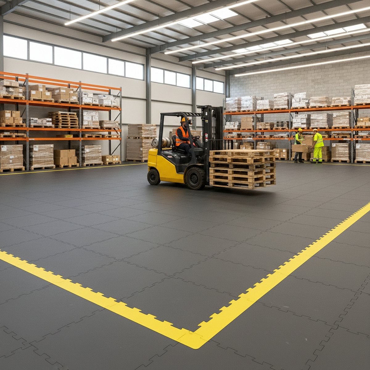 Aircraft Hangar Flooring Tiles 10mm PVC | Aviation Workshop Floor Protection | Jet Fuel Resistant 5T Load UK installed in home garage setting