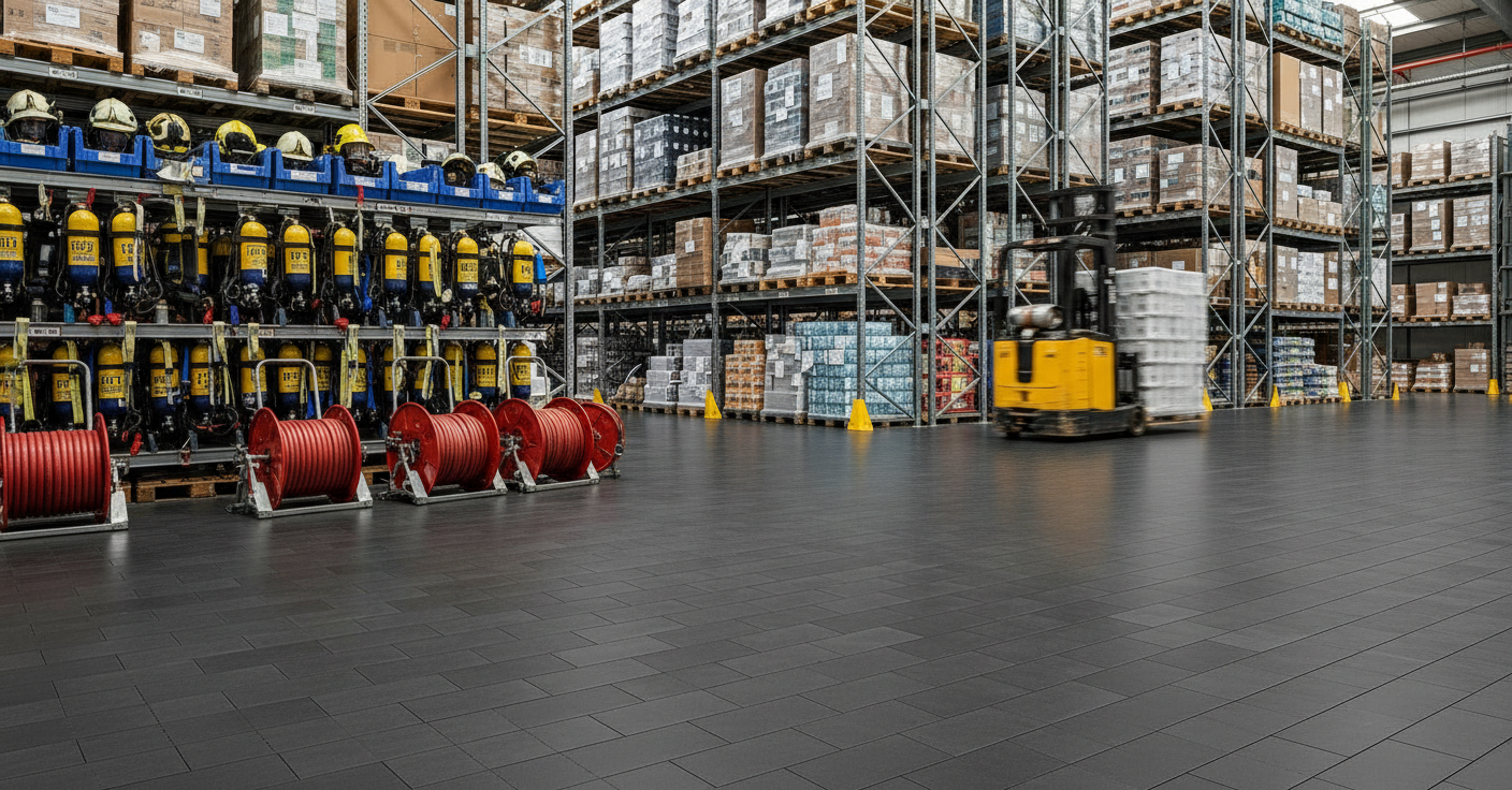 Fire station floor tiles 10mm heavy duty appliance bay flooring UK