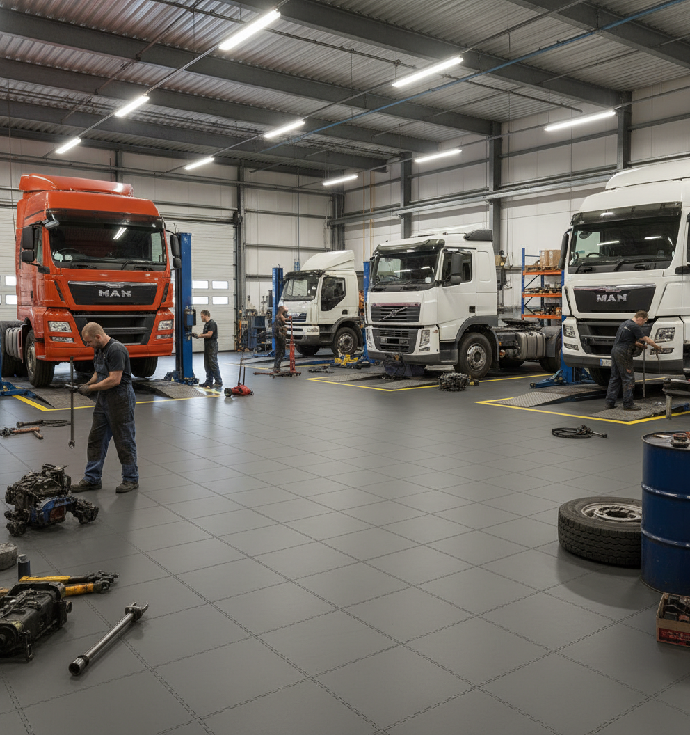 MOT Workshop Floor Tiles - Oil-Resistant Surface