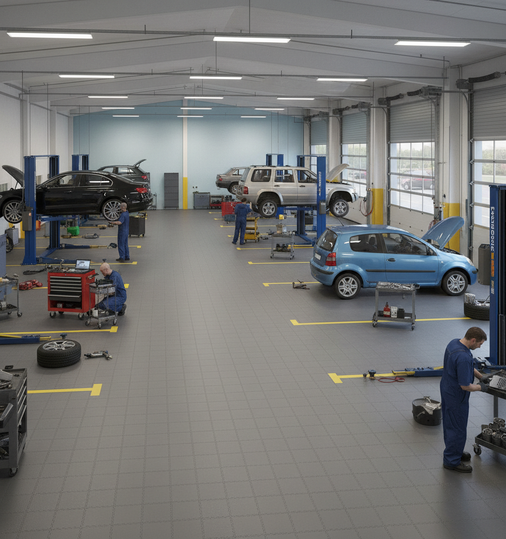 Heavy Duty Garage Floor Tiles 10mm PVC | Interlocking Oil Resistant Workshop Flooring | 5T Load Rated 500mm UK