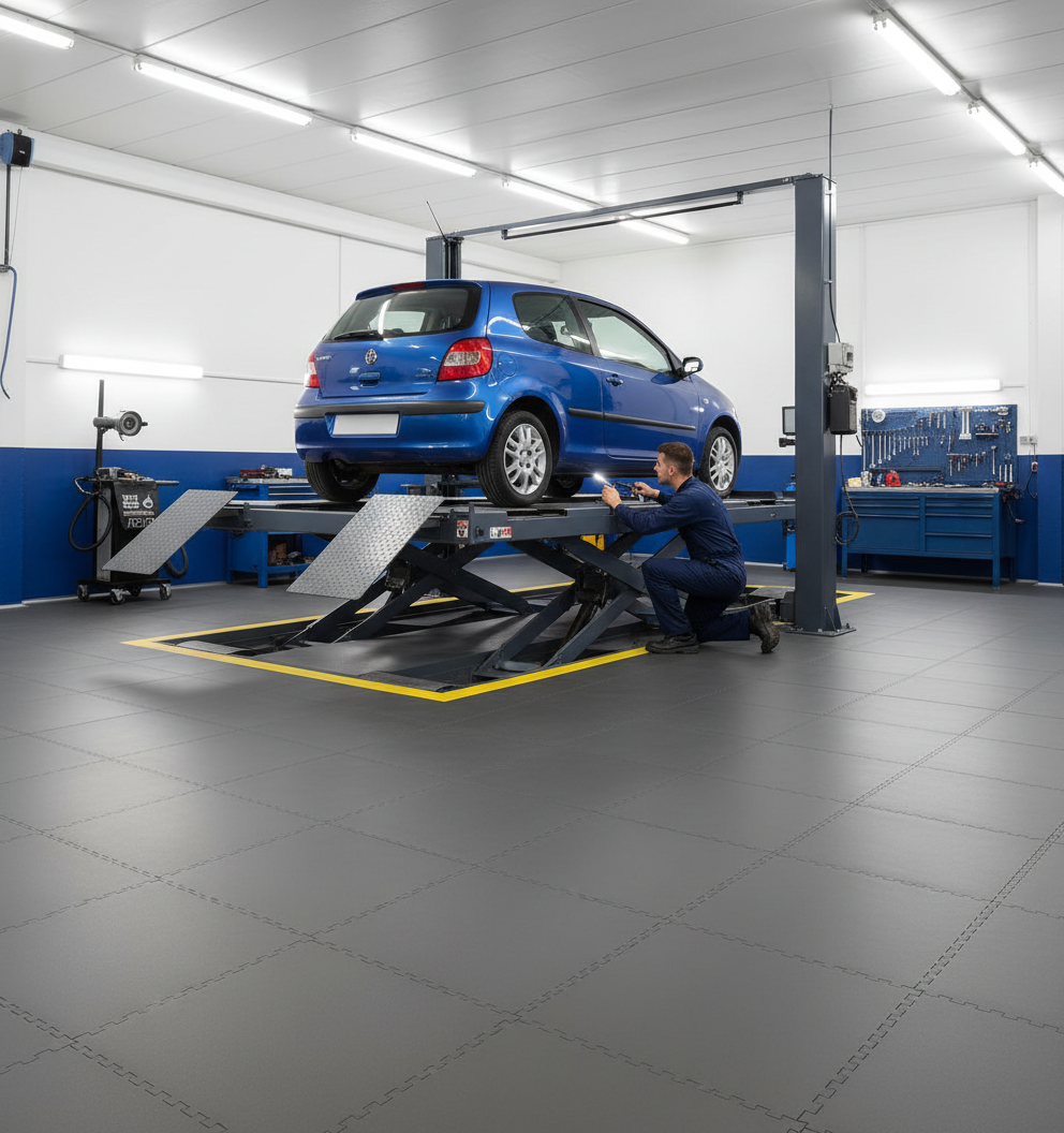 MOT Workshop Floor Tiles - Oil-Resistant Surface