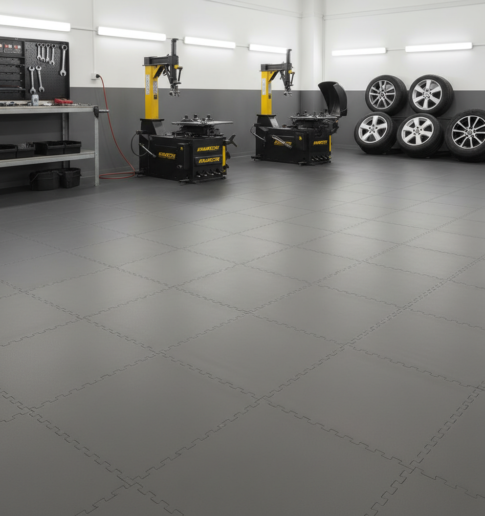 Heavy Duty Garage Floor Tiles 10mm PVC | Interlocking Oil Resistant Workshop Flooring | 5T Load Rated 500mm UK