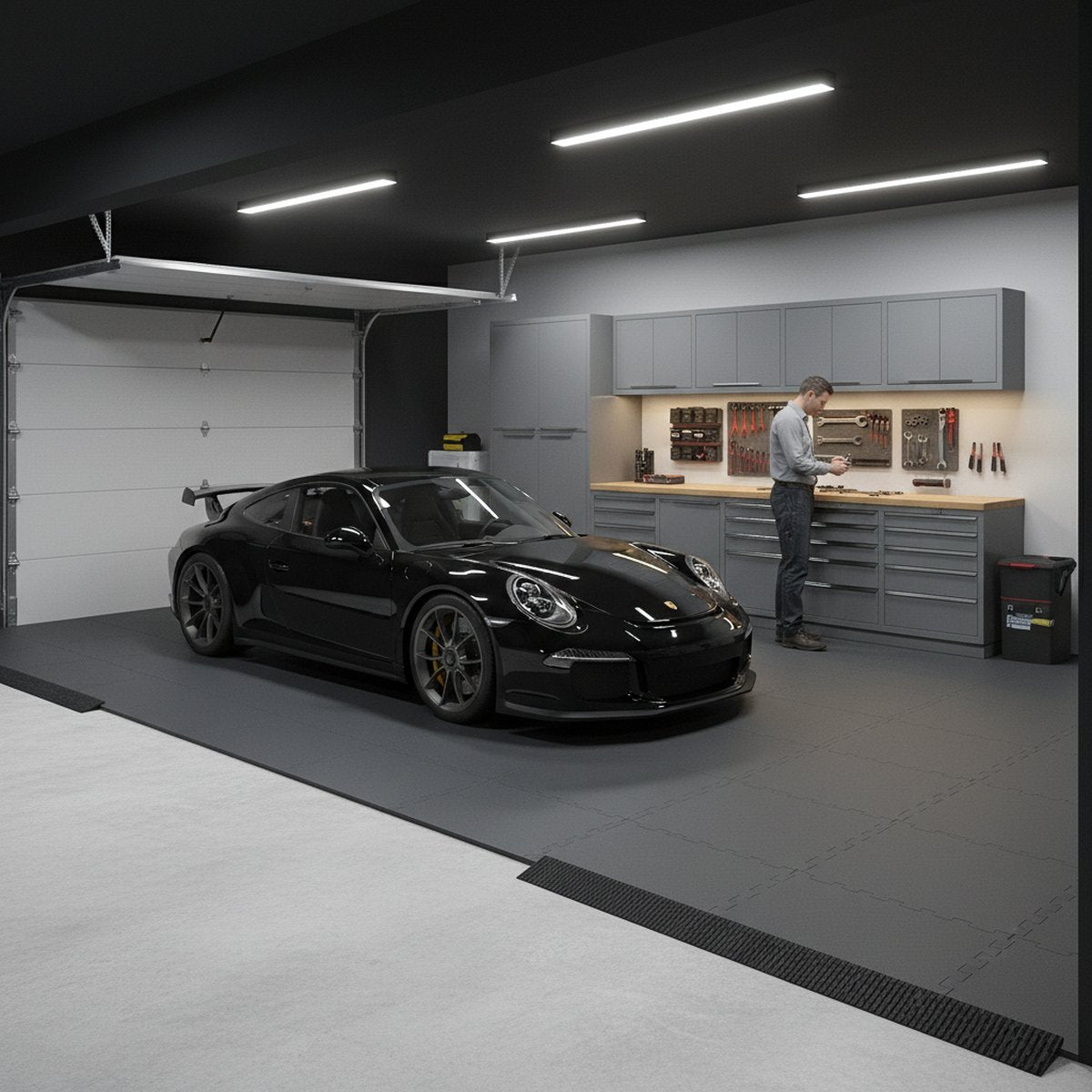 Heavy-Duty Concrete Overlay Tiles - 20 Tonne Rated installed in home garage setting