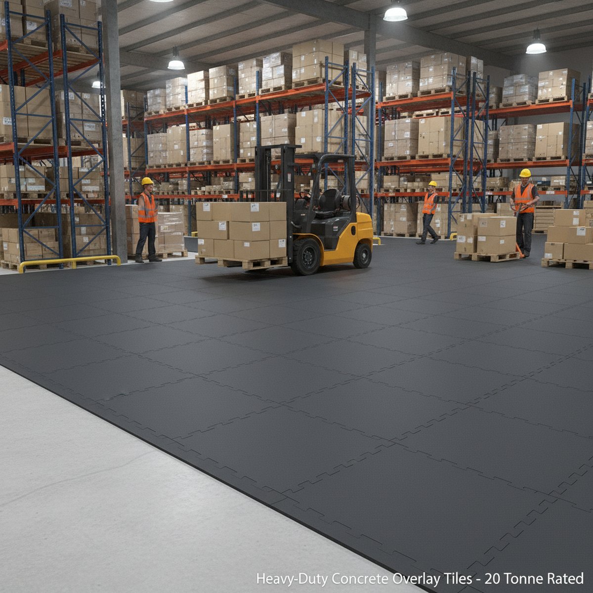 Heavy-Duty Concrete Overlay Tiles - 20 Tonne Rated installed in warehouse setting