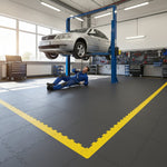 Heavy Machinery Floor Tiles - Vibration Dampening installed in workshop setting