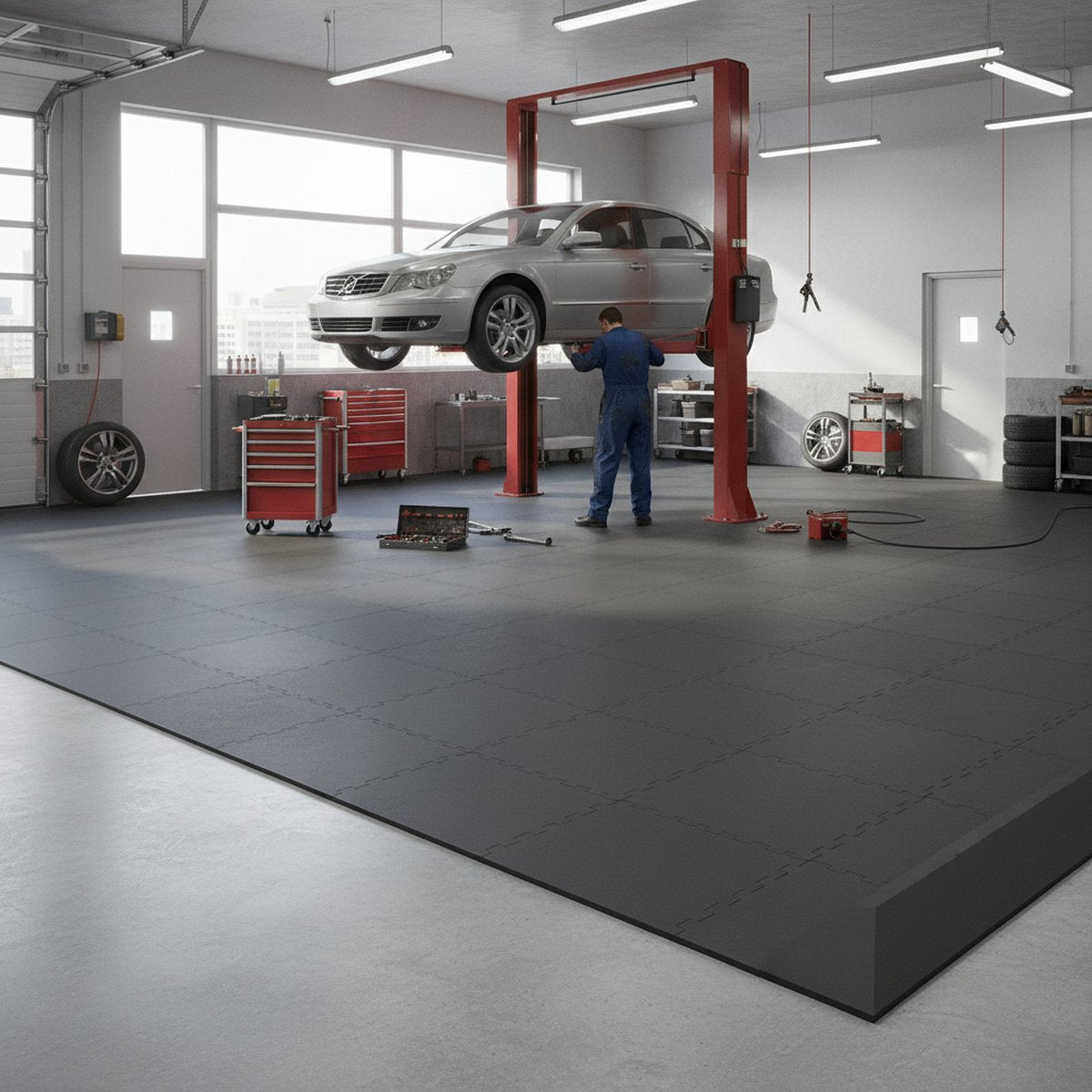 Industrial Concrete Cover Tiles - Damaged Floor Solution installed in home garage setting