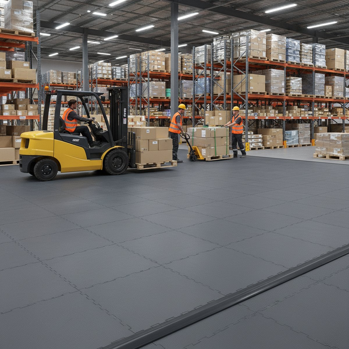 Industrial Concrete Cover Tiles - Damaged Floor Solution installed in warehouse setting