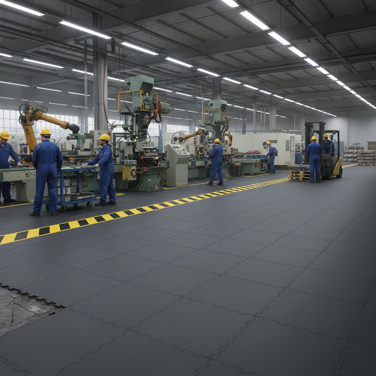 Industrial Concrete Cover Tiles - Damaged Floor Solution installed in workshop setting