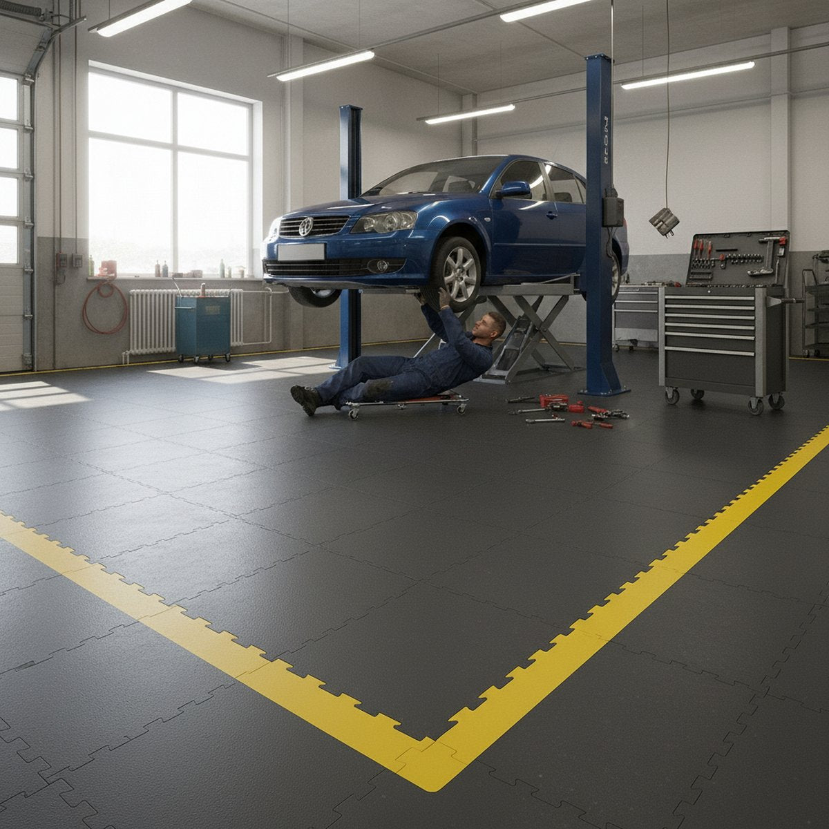 Industrial Floor Tiles - Better Than Epoxy installed in home garage setting