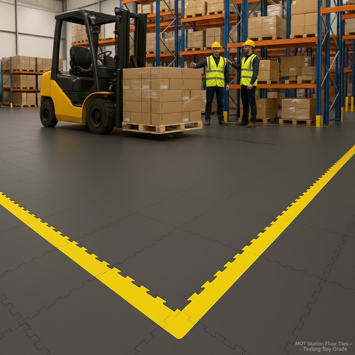 MOT Station Floor Tiles - Testing Bay Grade installed in home garage setting
