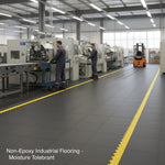Non-Epoxy Industrial Flooring - Moisture Tolerant installed in workshop setting