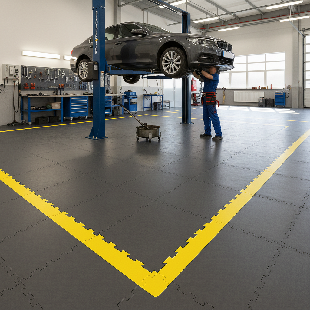Oil chemical resistant floor tiles 10mm garage workshop diesel proof