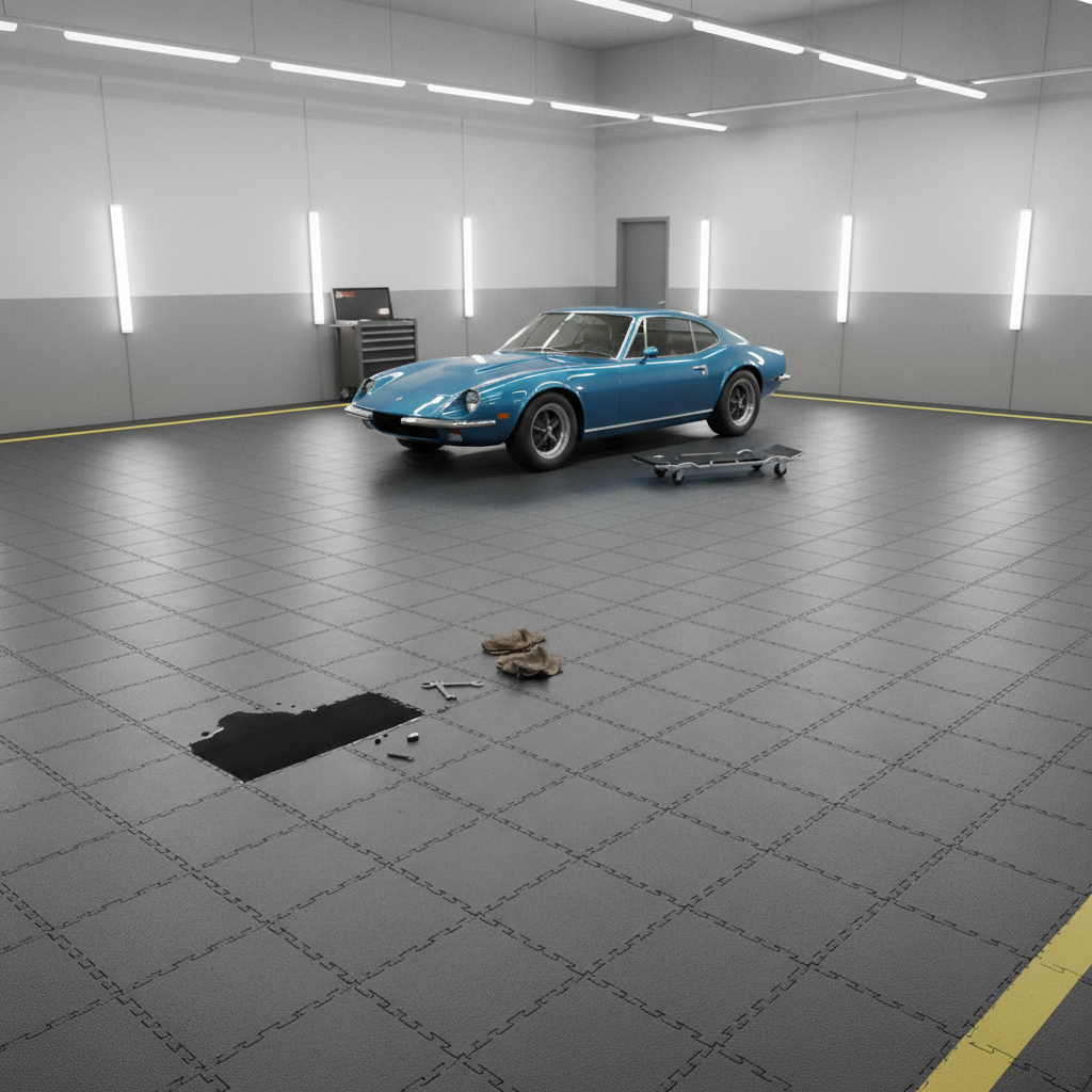 MOT Workshop Floor Tiles - Oil-Resistant Surface