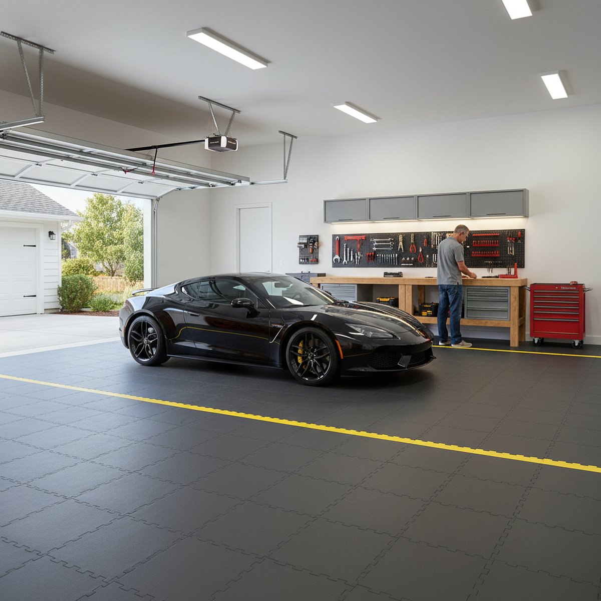 Professional Workshop Tiles - Anti-Fatigue Construction installed in warehouse setting