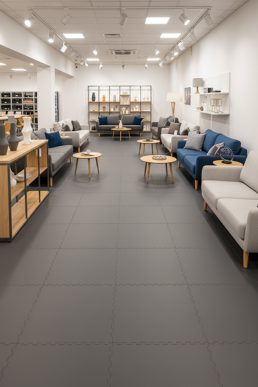 Retail showroom floor tiles 10mm PVC car dealership shop flooring UK