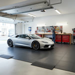 Retail Showroom Floor Tiles 10mm PVC | Car Dealership Shop Flooring | Professional Interlocking Display Tiles UK installed in home garage setting