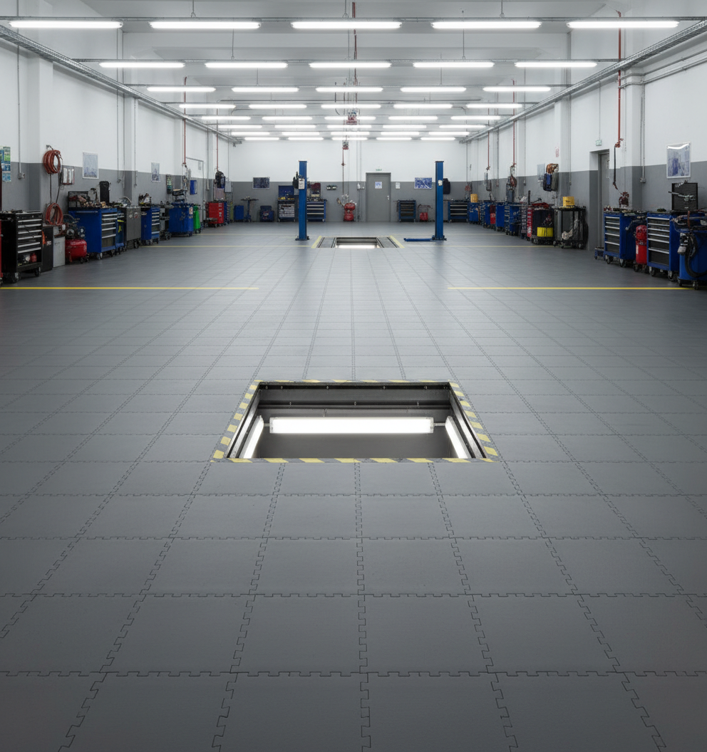 7mm T-Joint E500 Interlocking PVC Floor Tiles | Heavy-Duty Industrial | Garage & Workshop | UK Stock