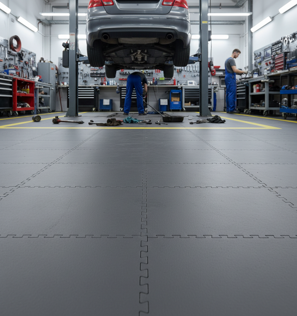 7mm X-Joint Interlocking PVC Floor Tiles | Heavy-Duty Garage & Workshop Flooring | UK Manufacturer