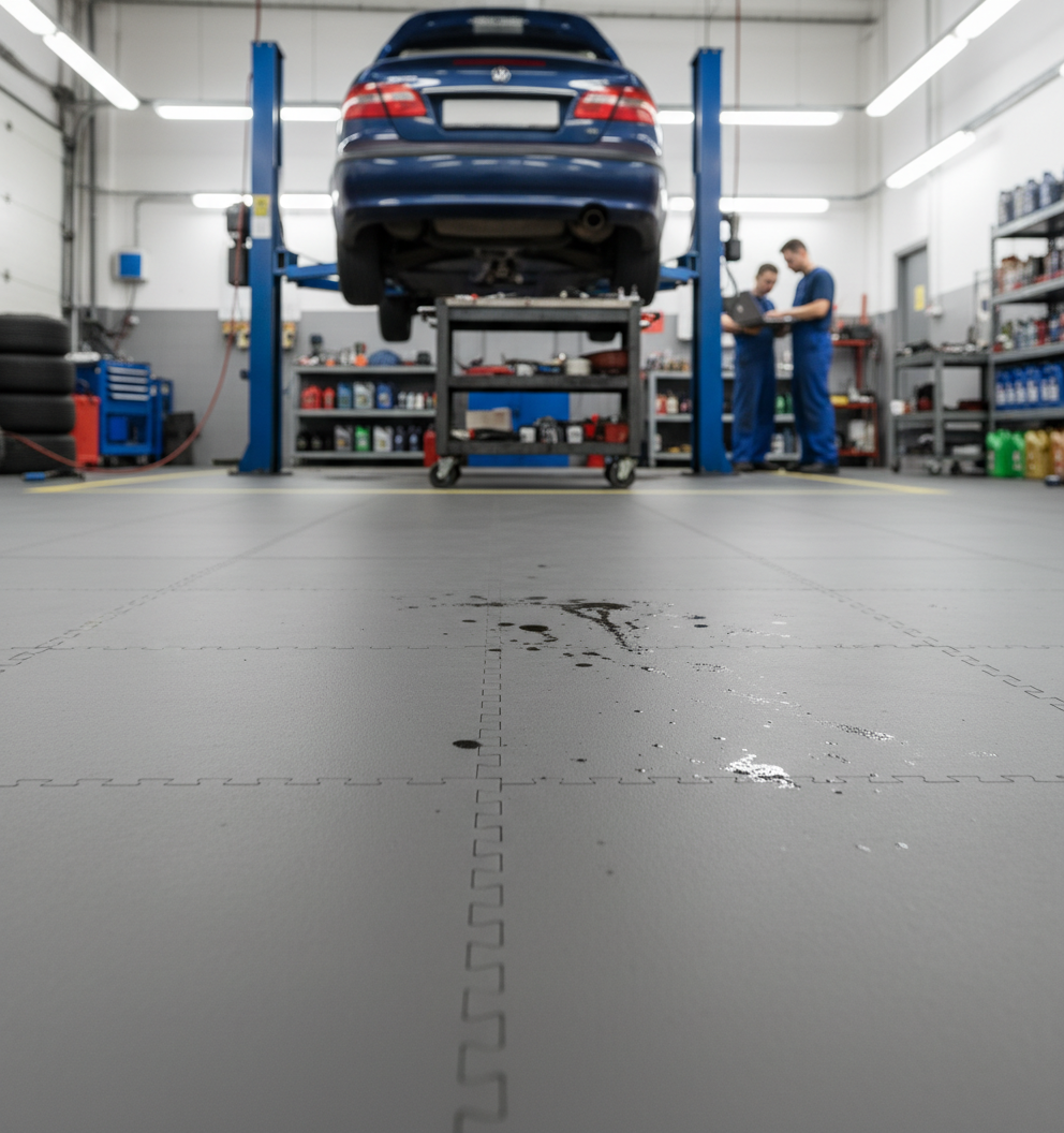 Heavy Duty Garage Floor Tiles 10mm PVC | Interlocking Oil Resistant Workshop Flooring | 5T Load Rated 500mm UK