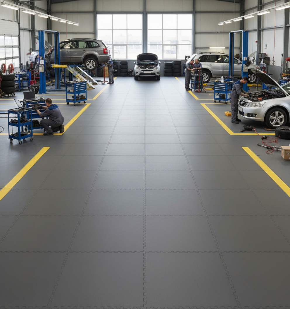 Heavy Duty Garage Floor Tiles 10mm PVC | Interlocking Oil Resistant Workshop Flooring | 5T Load Rated 500mm UK