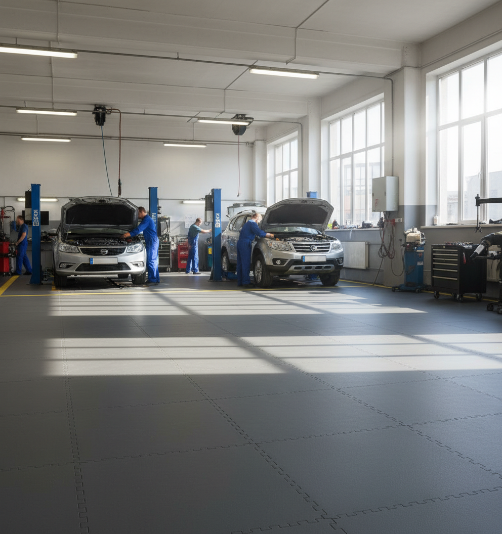 Heavy Duty Garage Floor Tiles 10mm PVC | Interlocking Oil Resistant Workshop Flooring | 5T Load Rated 500mm UK