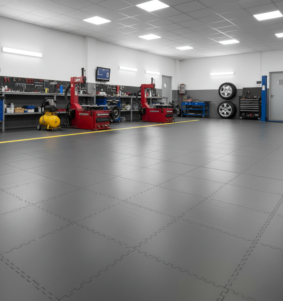 Heavy Duty Garage Floor Tiles 10mm PVC | Interlocking Oil Resistant Workshop Flooring | 5T Load Rated 500mm UK