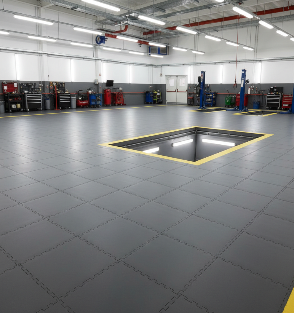 Heavy Duty Garage Floor Tiles 10mm PVC | Interlocking Oil Resistant Workshop Flooring | 5T Load Rated 500mm UK