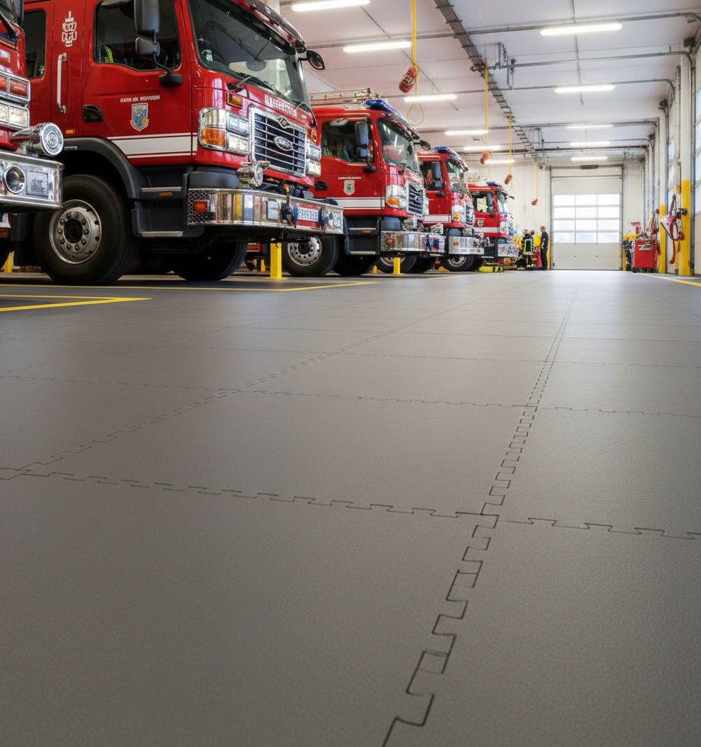 Fire Station Floor Tiles 10mm Heavy Duty | Appliance Bay Flooring Chemical Resistant | 5 Tonne Fire Engine Rated UK