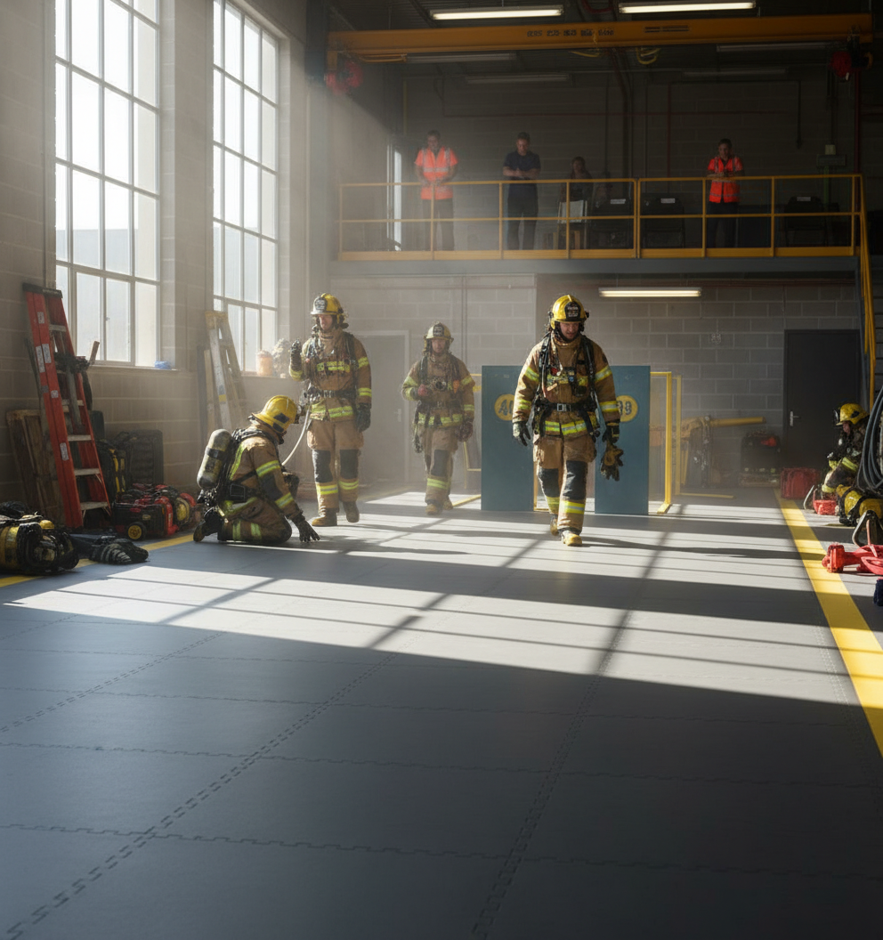 Fire Station Floor Tiles 10mm Heavy Duty | Appliance Bay Flooring Chemical Resistant | 5 Tonne Fire Engine Rated UK