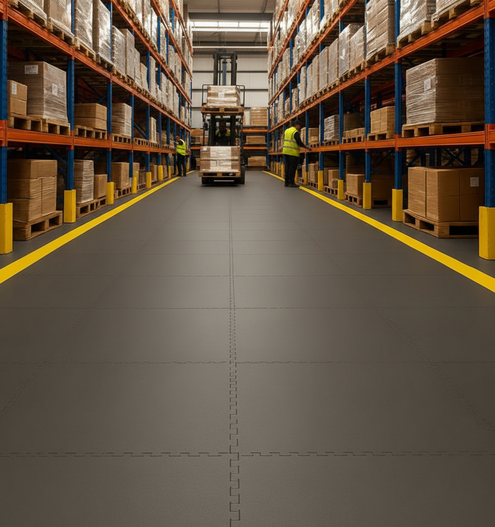 Factory & Warehouse Floor Tiles 10mm | Industrial Production Line Flooring | Forklift Safe Chemical Resistant UK