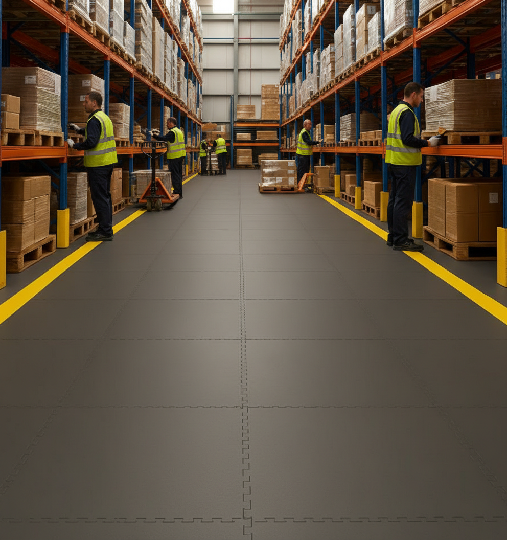Factory & Warehouse Floor Tiles 10mm | Industrial Production Line Flooring | Forklift Safe Chemical Resistant UK