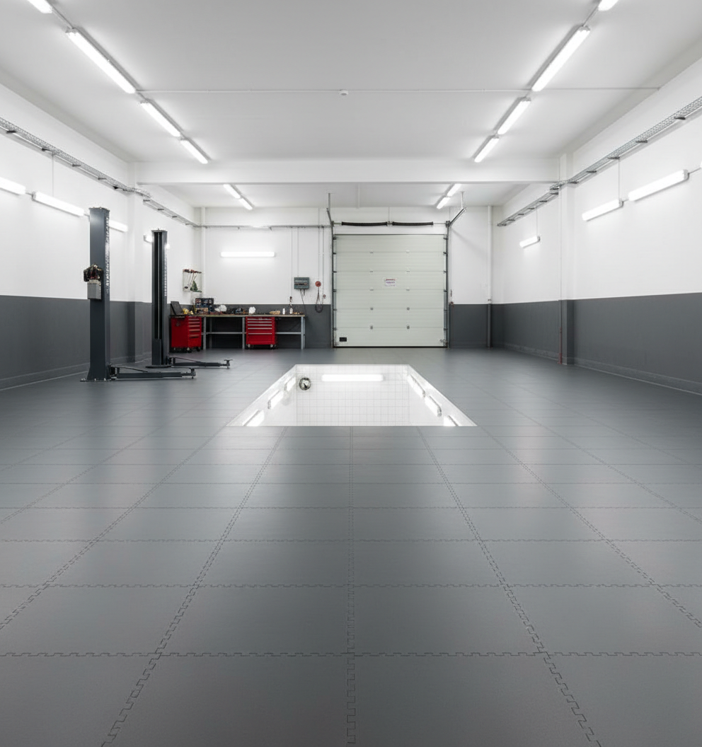 Oil & Chemical Resistant Garage Floor Tiles | 10mm PVC Workshop Flooring Diesel Proof | Acid & Solvent Safe Industrial UK
