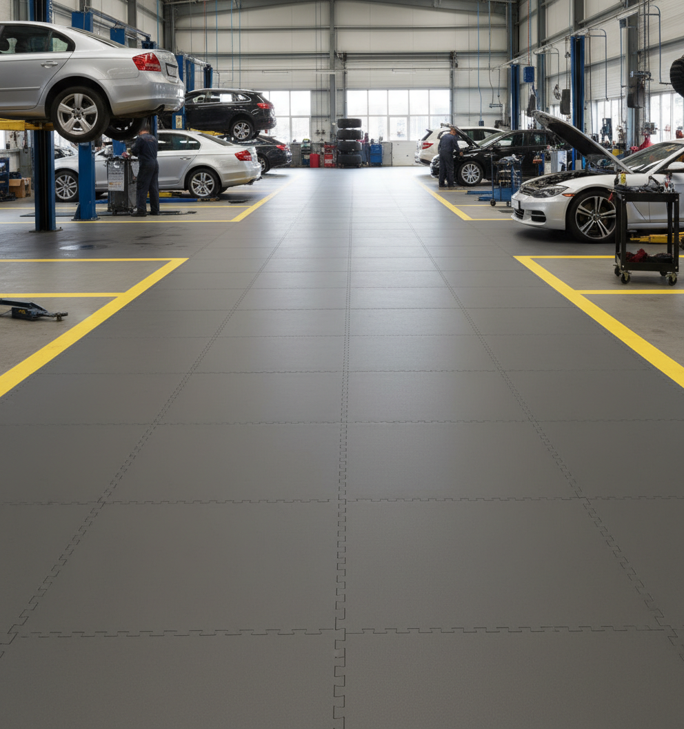Anti-Slip R10 Industrial Floor Tiles 10mm | Heavy Duty PVC Non-Slip Workshop Flooring | Wet Area Safe 5 Tonne Rated UK