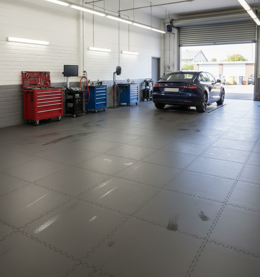 Commercial Garage Floor Tiles | 20 Tonne Load Rating | Oil-Resistant PVC