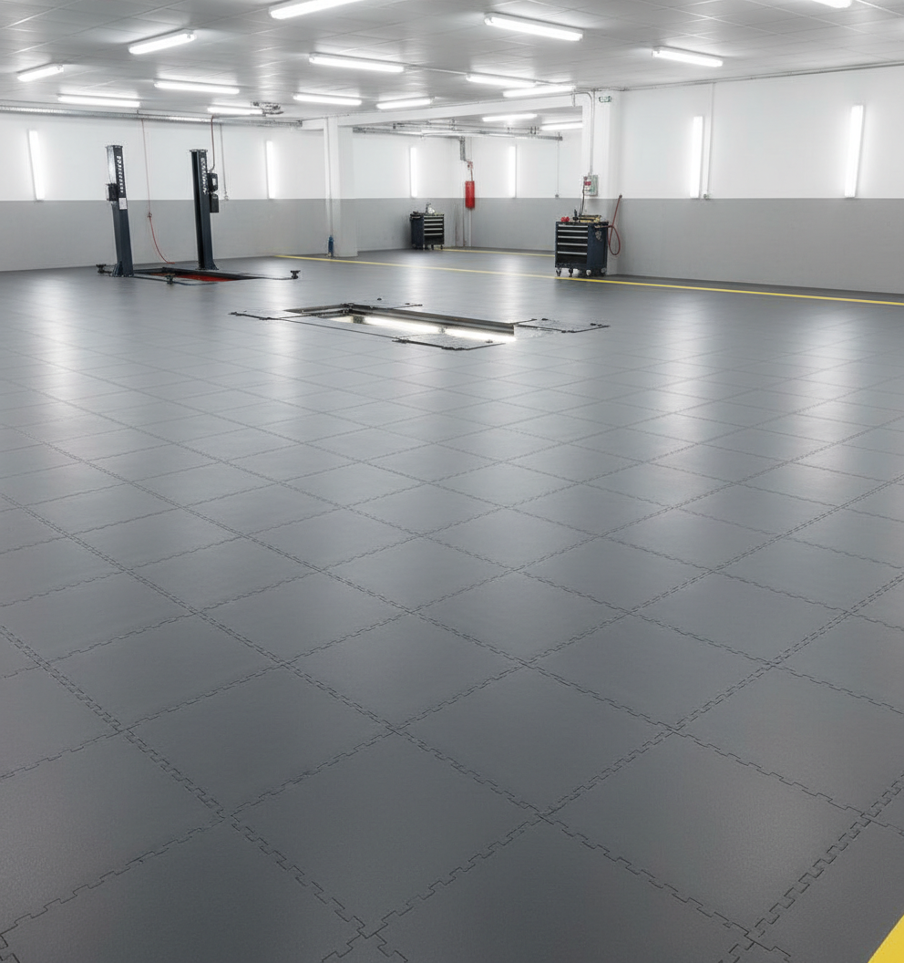 Commercial Garage Floor Tiles | 20 Tonne Load Rating | Oil-Resistant PVC