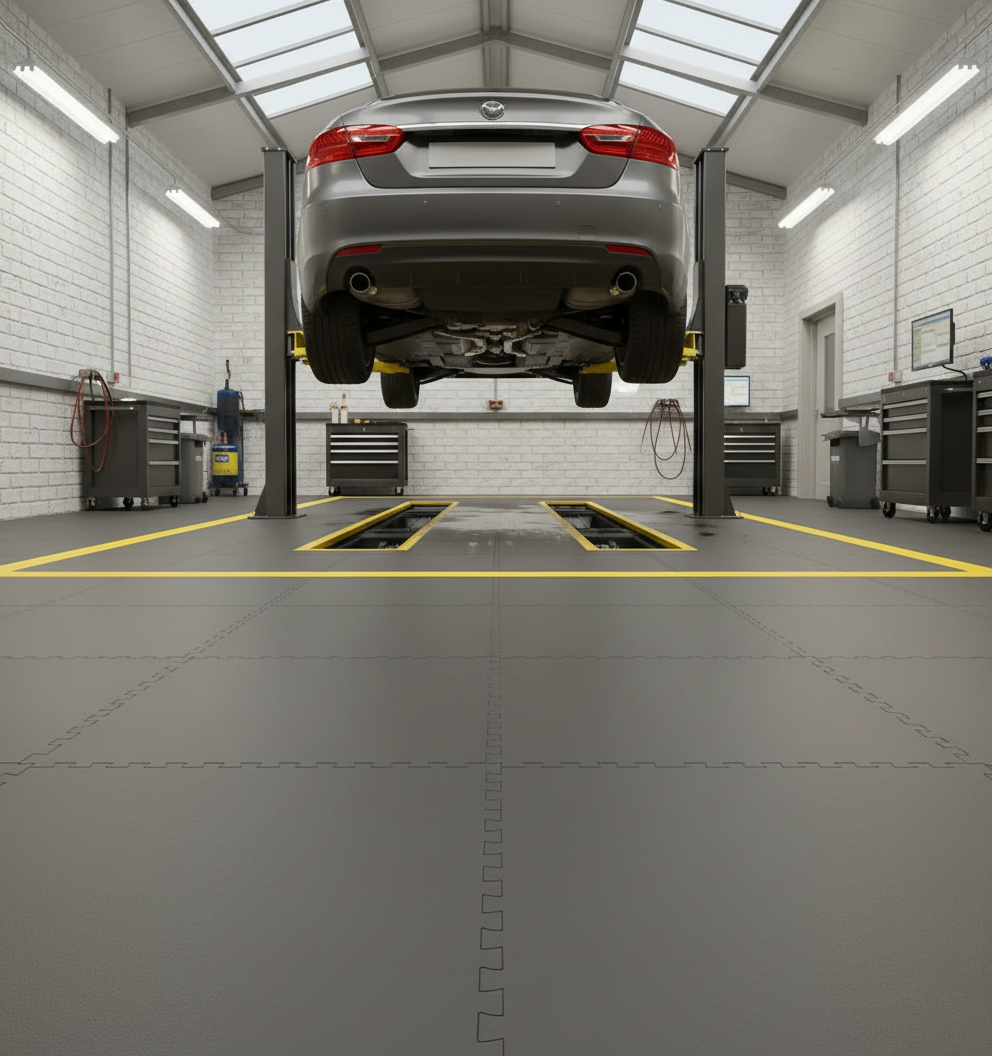 MOT Workshop Floor Tiles - Oil-Resistant Surface