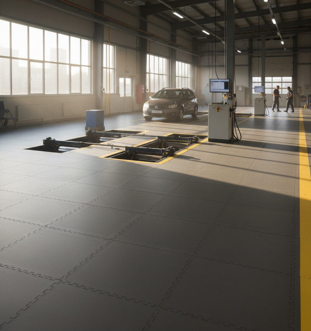 MOT Workshop Floor Tiles - Oil-Resistant Surface