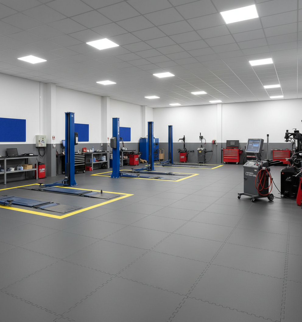 MOT Workshop Floor Tiles - Oil-Resistant Surface