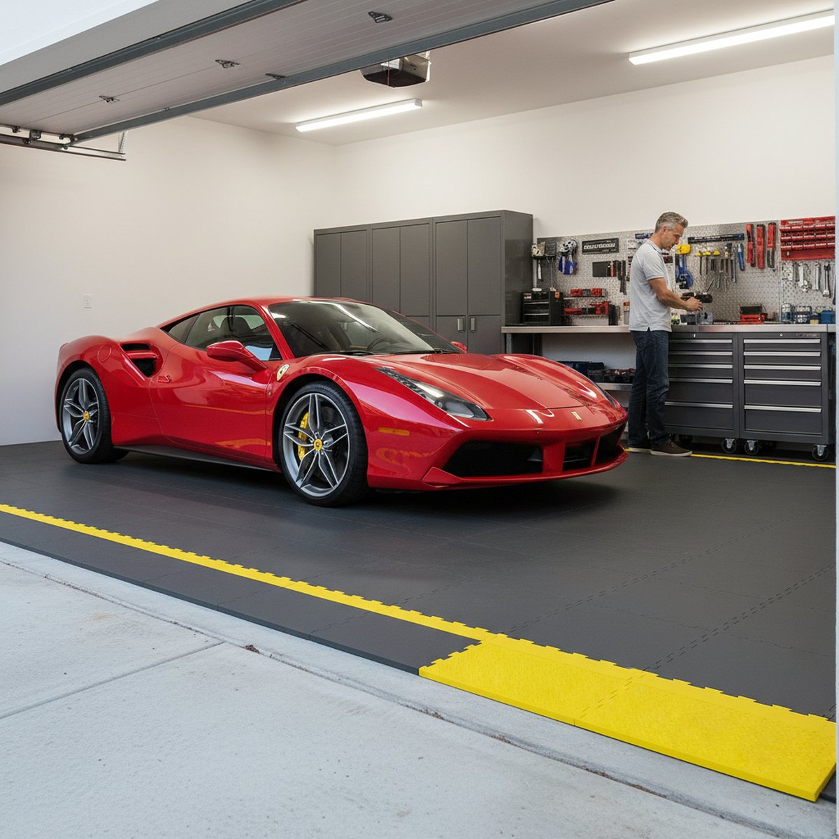 Vehicle Testing Centre Flooring - Professional Appearance installed in home garage setting